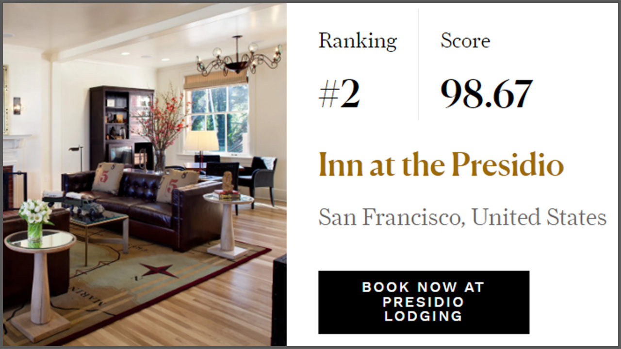 Inn at the Presidio is #2 Hotel In San Francisco According To Conde Nast